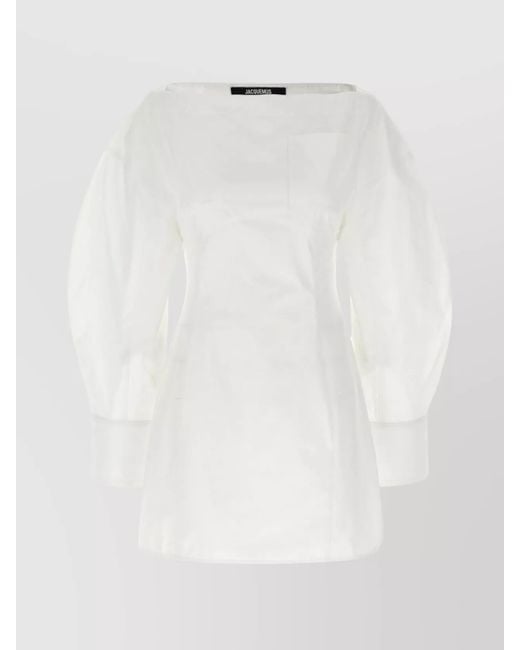 Jacquemus White Cotton Off-Shoulder Mini Shirt Dress