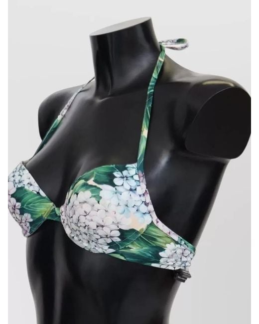 Dolce & Gabbana Black Hydrangea Print Bikini Top Supportive Halter