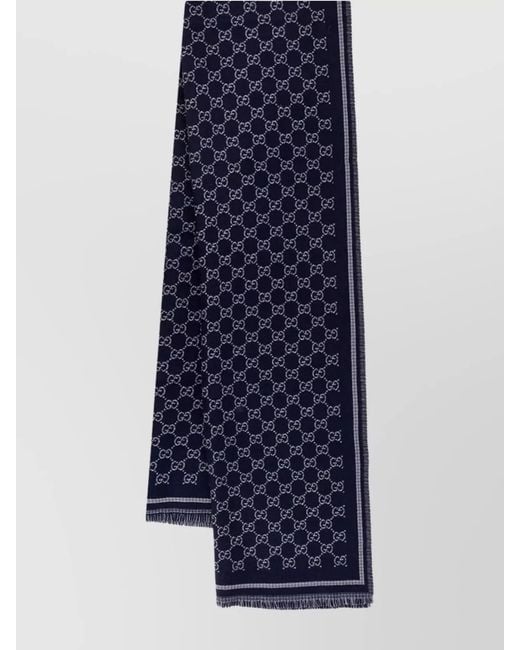 Gucci Blue Fashionable Scarf Reversible Fringed Edges for men