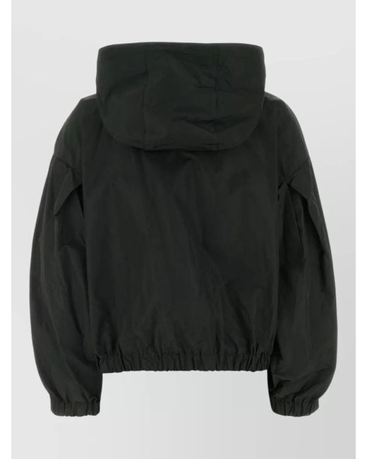 Max Mara Black Eliseo Hooded Bomber Jacket Elasticated Cuffs Hem