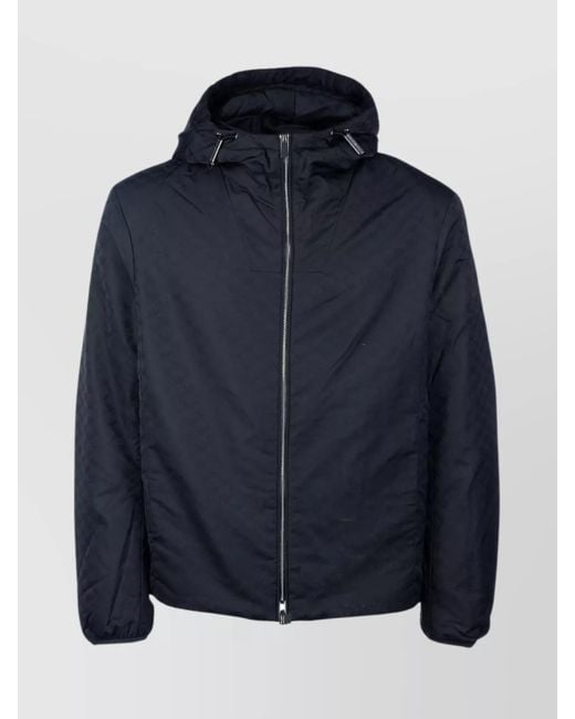 Emporio Armani Blue Monogram Jacquard Hooded Jacket for men
