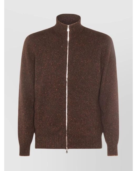Brunello Cucinelli Brown High Neck Ribbed Cuff And Hem Sweater for men
