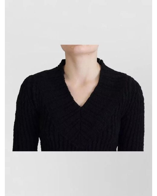 Dolce & Gabbana Black Ribbed V-Neck Long-Sleeve Midi Knitted Dress