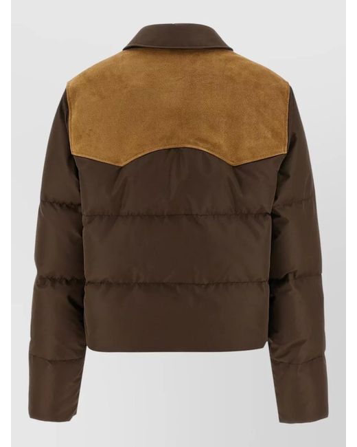 Miu Miu Brown Down Jacket Crust Leather Top Drawstring Hem