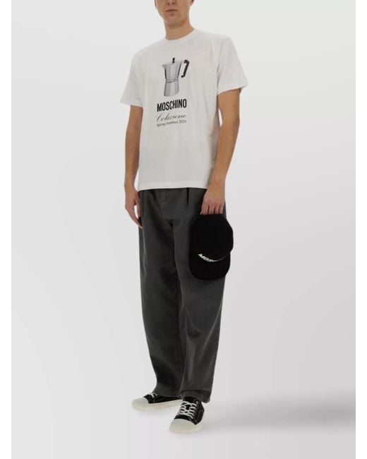 Moschino White Cotton Regular-Fit Logo-Print T-Shirt for men