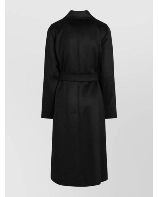 Max Mara Black Belted Midi Jacket Long Sleeves Collar