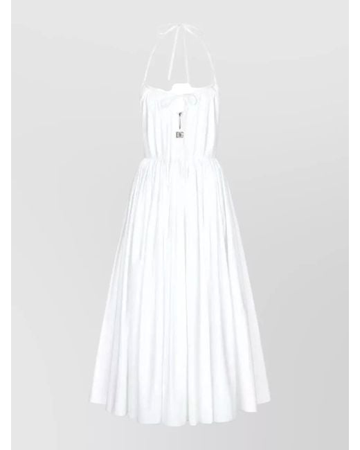 Dolce & Gabbana White A Line Dress Halter Neck Knot Midi
