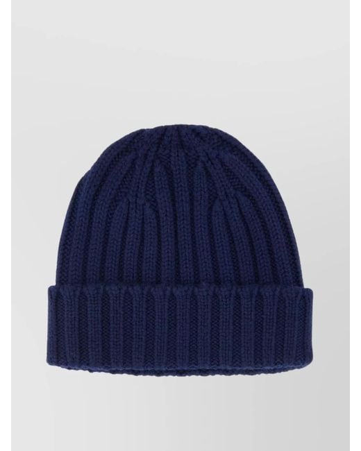 Aspesi Blue Knit Ribbed Folded Cuff Hat