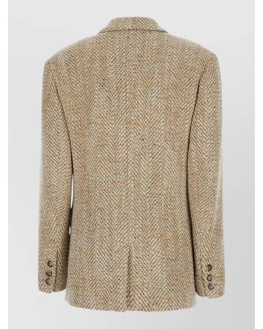 Isabel Marant Natural Single Breasted Wool Herringbone Coat