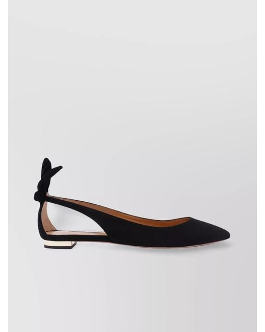 Aquazzura Black Leather Bow Ballerina Flats