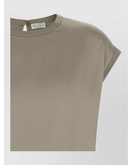 Brunello Cucinelli Gray Silk Satin Blouse Relaxed Silhouette