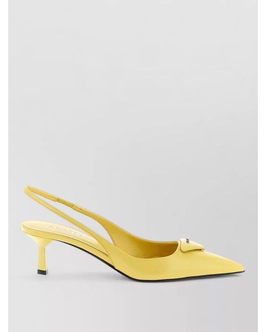 Prada Yellow Triangle Logo Leather Slingback Heeled Sandals