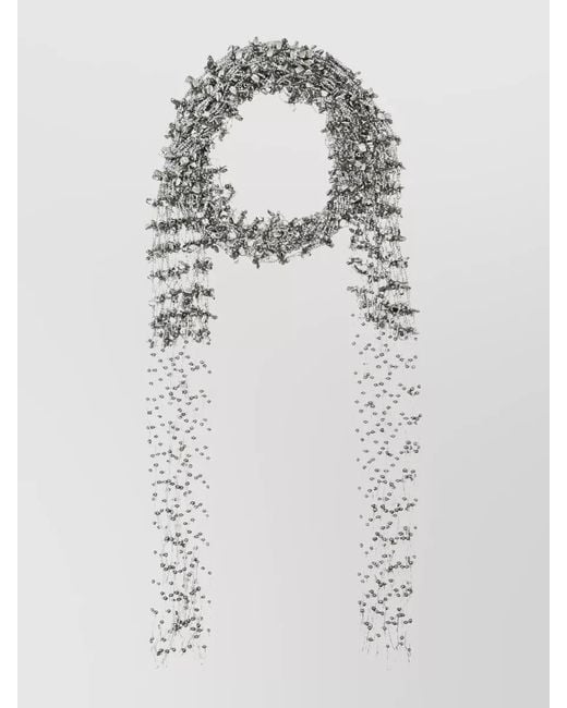Dries Van Noten Gray Mini Scarf Necklace Strass Beads Fringe