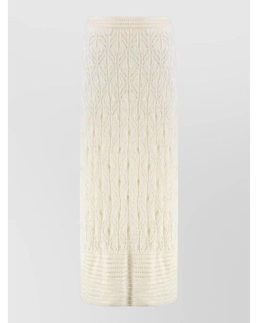 LeKasha White Openwork-Knit Linen Fitted Skirt