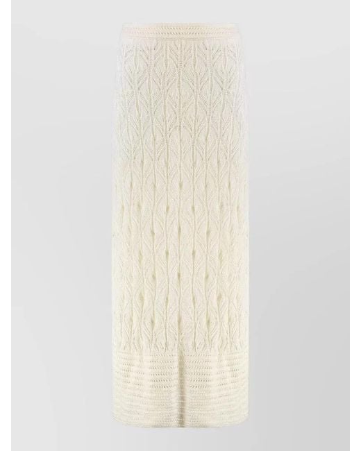 LeKasha White Openwork Knit Skirt Elastic Drawstring Waist