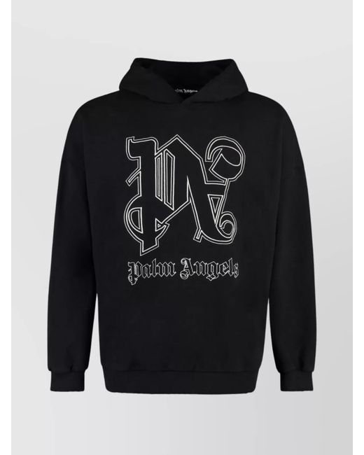 Palm Angels Black Ribbed Cotton Hoodie for men