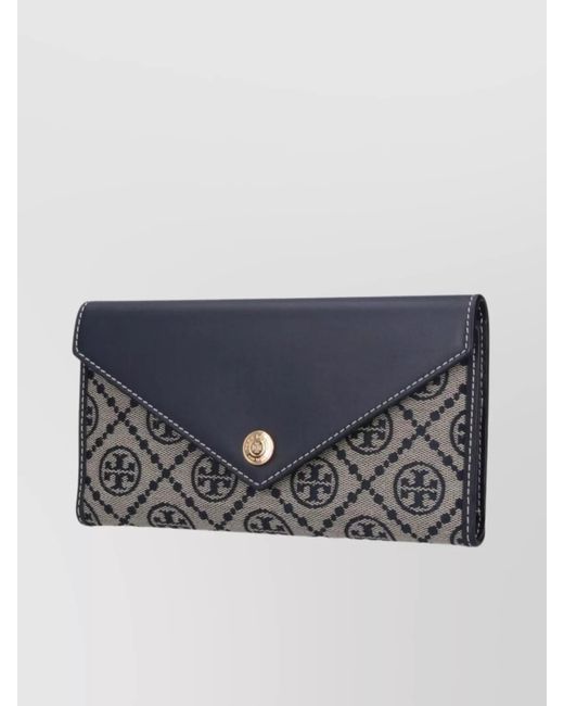 Tory Burch Blue Leather And Canvas Envelope Wallet