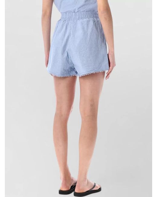 American Vintage Blue Cotton High-Rise Lace-Trim Shorts