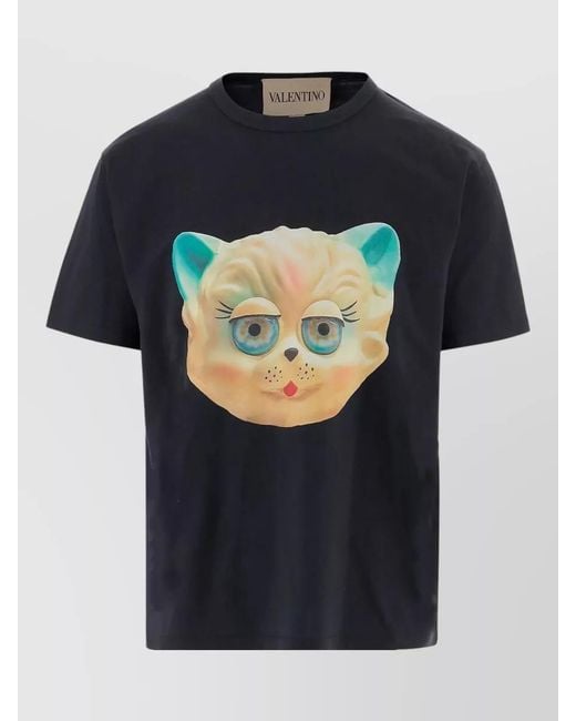 Valentino Garavani Blue T Shirt Le Chat De La Maison Print for men