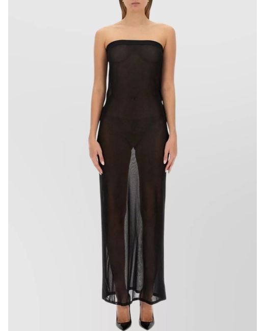 Saint Laurent Black Strapless Midi Dress