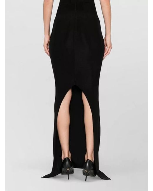 Rick Owens Black Long Dress High Slit Sheer Panels Sleeveless