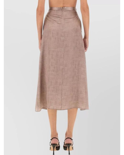 Kiton Pink Silk Pleated Midi Skirt