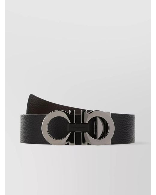 Ferragamo Black Adjustable Reversible Leather Belt With Metal Buckle for men