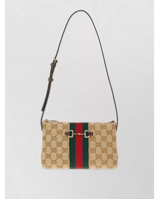 Gucci White Gg Fabric Horsebit Web Shoulder Bag
