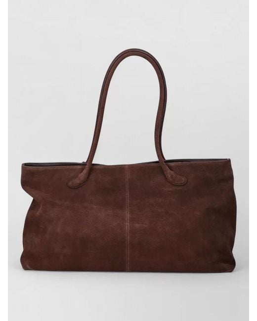 Low Classic Brown Suede Leather Square Shoulder Tote Bag