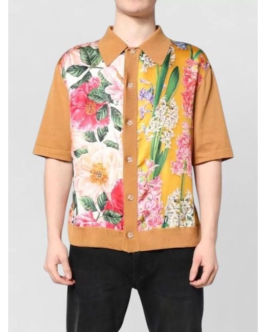 Dolce & Gabbana Pink Floral Collared Short Sleeve Knit Shirt for men