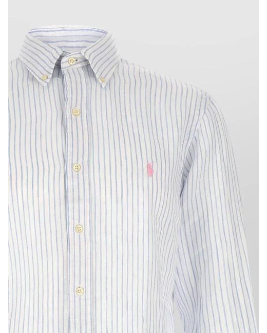 Polo Ralph Lauren White Striped Linen Long-Sleeve Shirt for men