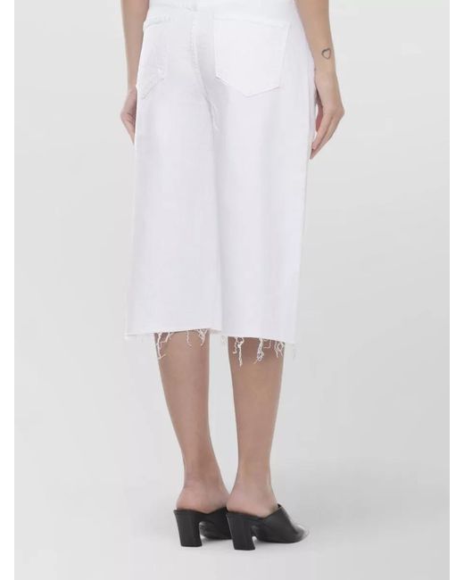 Mother White Straight Knee-Length Denim Shorts