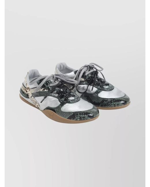 Miu Miu Gray Low-Top Lace-Up Shoes Mixed Textures