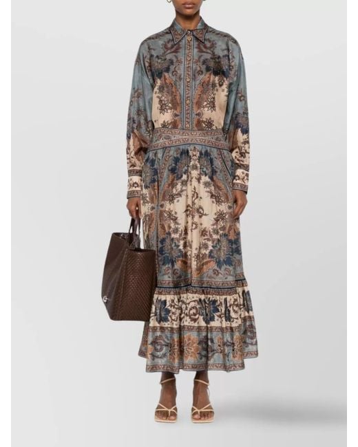 Zimmermann Natural Floral Tiered Silk Skirt