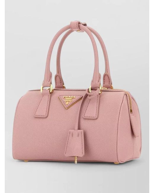 Prada Pink Leather Shoulder Bag Structured Shape Top Handles