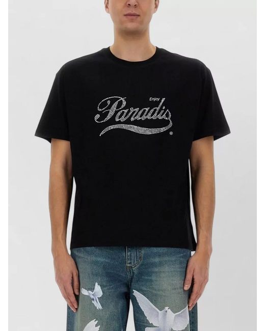 3.PARADIS Multicolor Crystal Logo Crew Neck Graphic T Shirt for men