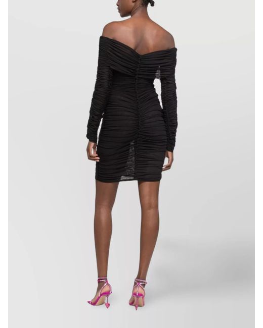 AZ FACTORY Black Ruched Off-Shoulder Long-Sleeve Mini Dress
