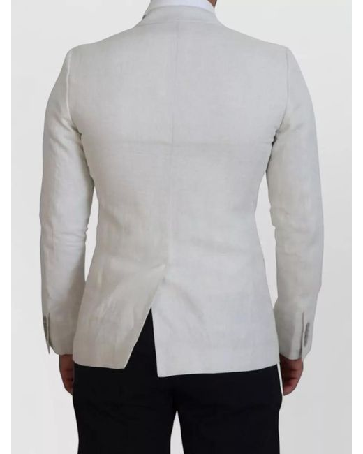 Dolce & Gabbana Gray Linen Silk Slim-Fit Single-Breasted Blazer for men