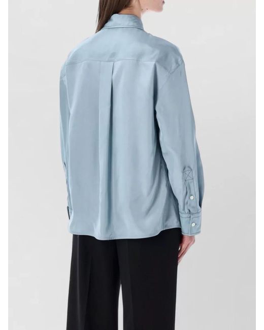 Bottega Veneta Blue Satin Shirt Jacket Long Sleeves Collar