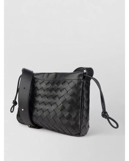 Bottega Veneta Black Rectangular Crossbody Bag Woven Knot Strap for men