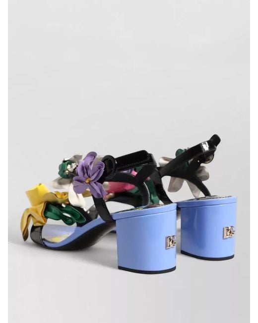 Dolce & Gabbana Gray Floral Crystal-Embellished Leather Sandals