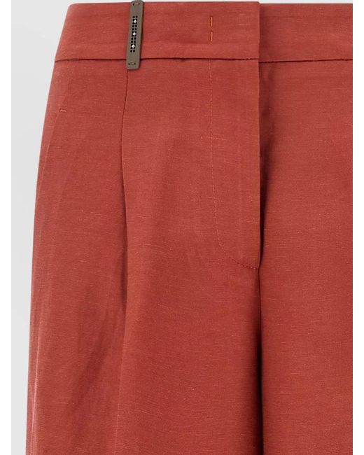 Peserico Red Viscose Linen Knee-Length Shorts