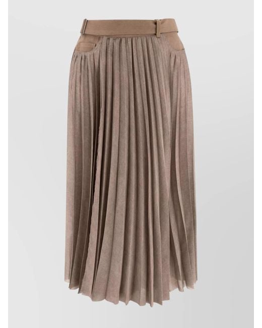 Sacai Brown Pleated Skirt With Pockets And Loops