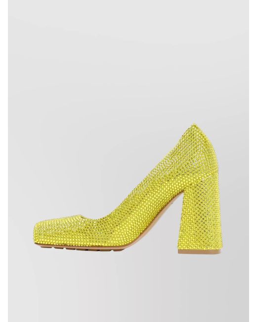 Bottega Veneta Yellow Tower Pumps With Strass-Embellished Suede Upper