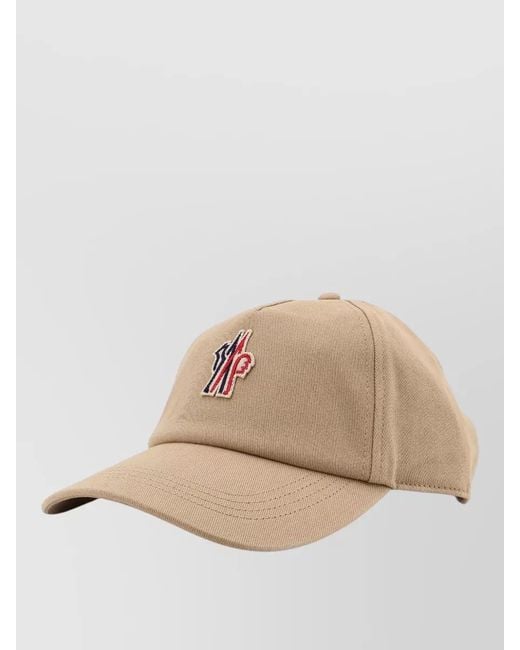 Moncler Natural Cotton Hat Logo Patch Front Detail for men
