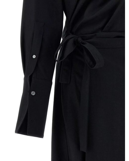 The Row Black High Neck Long Sleeve Dress With Waist Tie