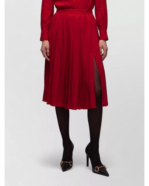 Gucci Red Silk Jacquard Pleated Mid-Rise Midi Skirt