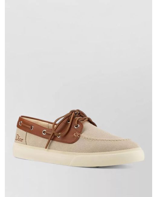 Dior Brown Boat Shoes Contrast Stitching Metal Eyelets Sole for men