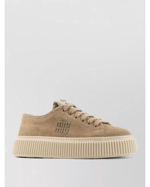 Miu Miu Natural Lace Up Sneakers Platform Sole Round Toe