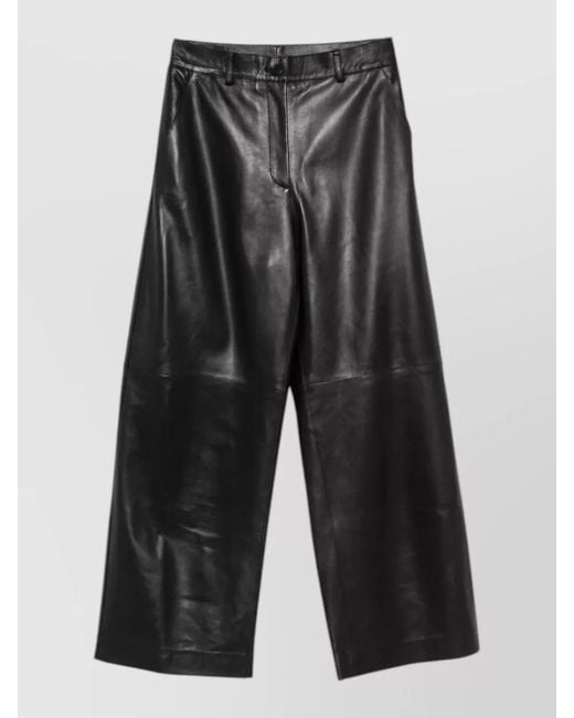 P.A.R.O.S.H. Gray Leather Wide-Leg Trousers